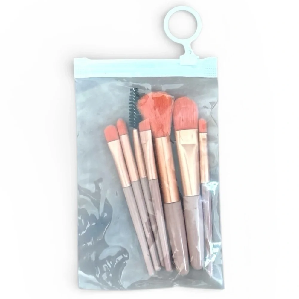 Mini Travel Makeup Brush Set 7pc Pink Gray Cosmetic Brushes New